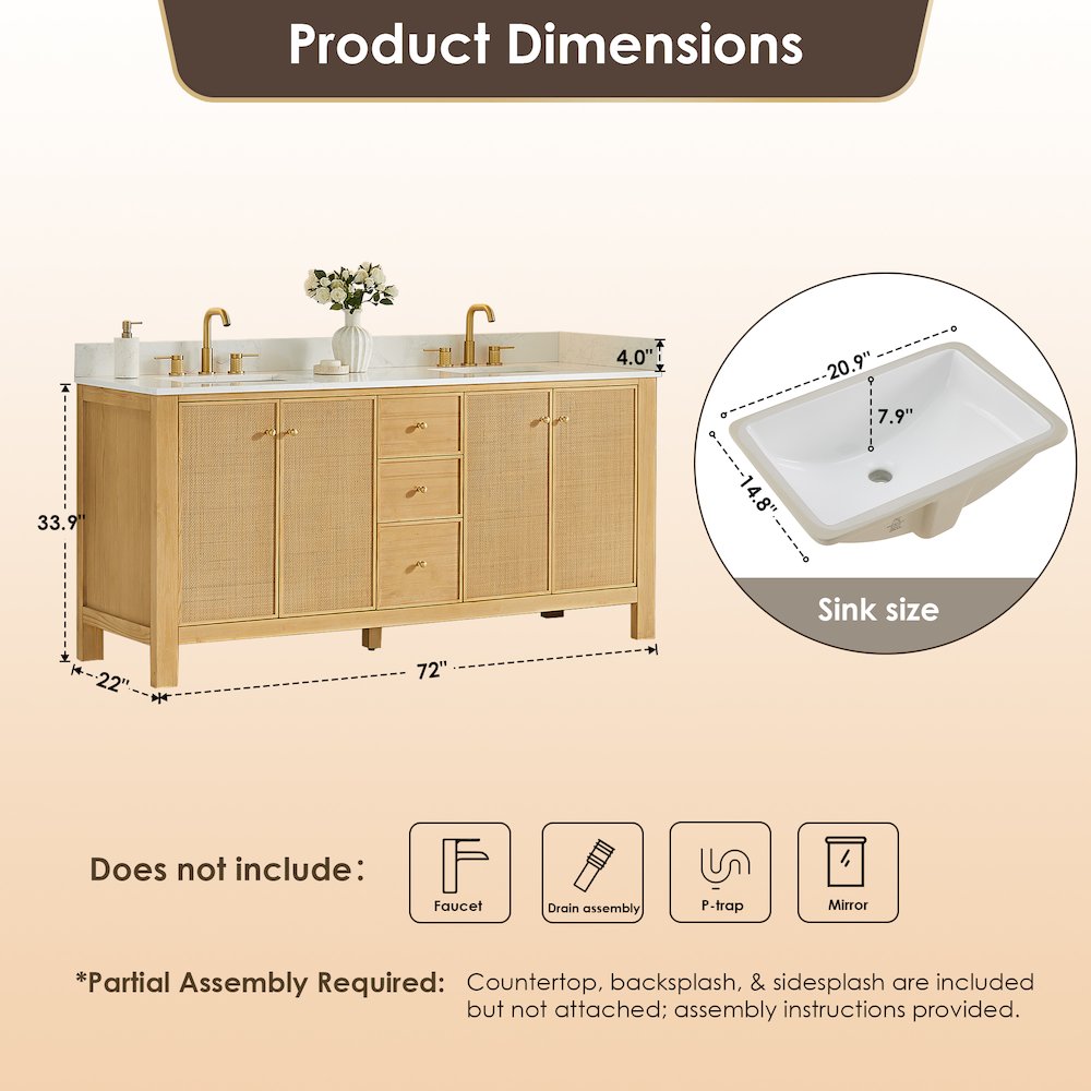 Cedar 72" Double Bathroom Vanity in Natural Wood. Picture 13