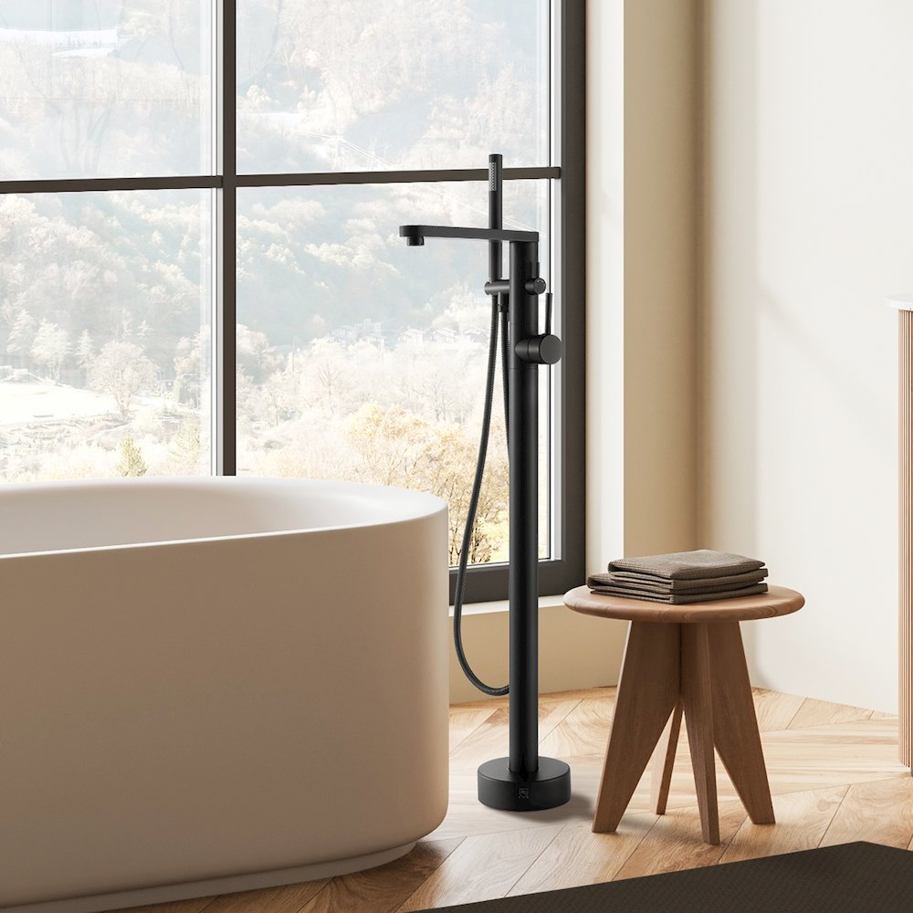 Double Lever Handles Freestanding Floor Mounted Tub Filler. Picture 4