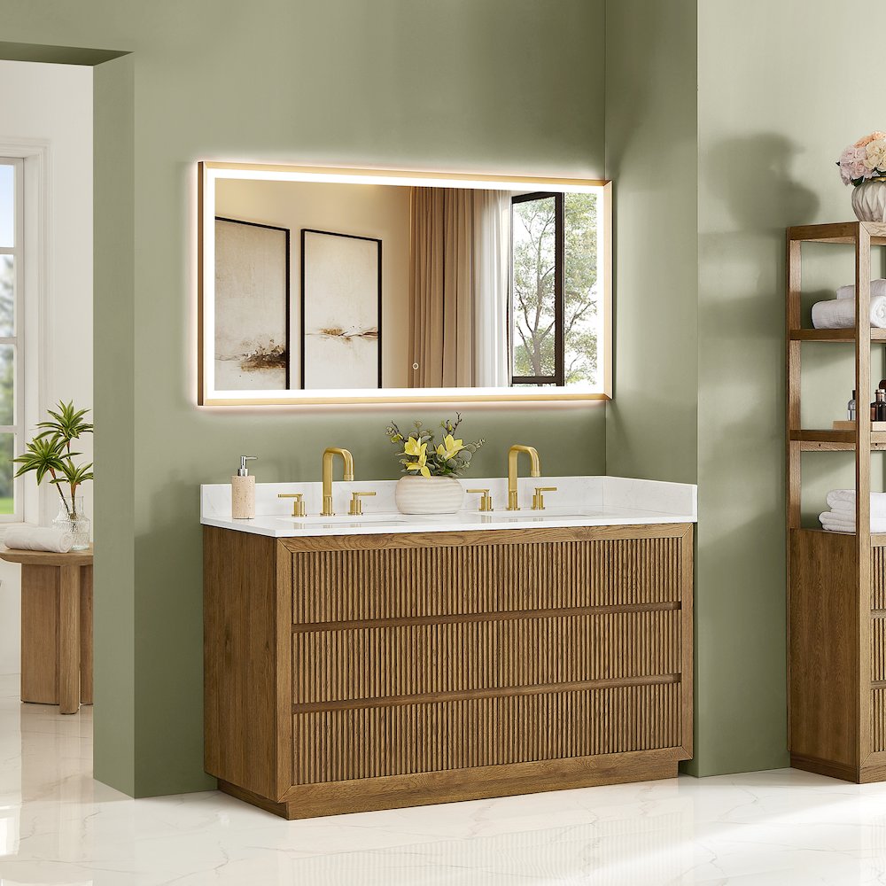 Navan 60" Double Bathroom Vanity in Weathered Brown. Picture 3