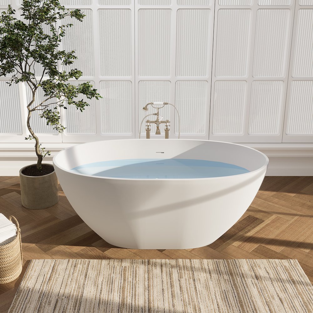 55" x 30" Solid Surface Soaking Bathtub and Integrated Overflow. Picture 8