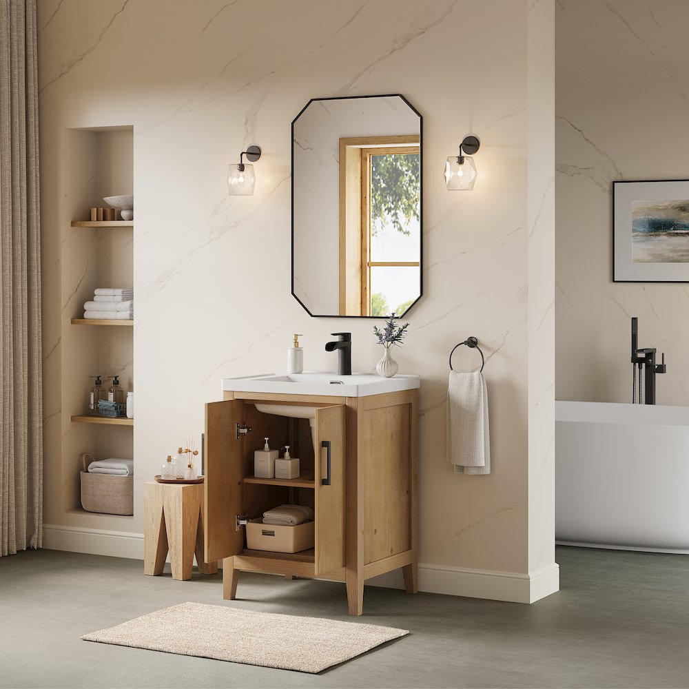 24" Single Bathroom Vanity in with White Ceramic Intergated Sink with Mirror. Picture 4