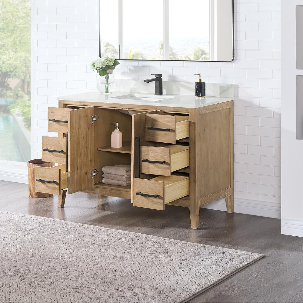 Single Bathroom Vanity in Weathered Fir with Stone Countertop without Mirror. Picture 4