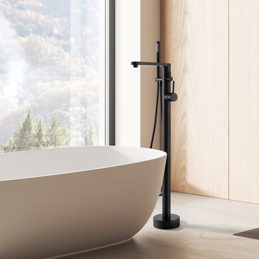 Double Lever Handles Freestanding Floor Mounted Tub Filler. Picture 5