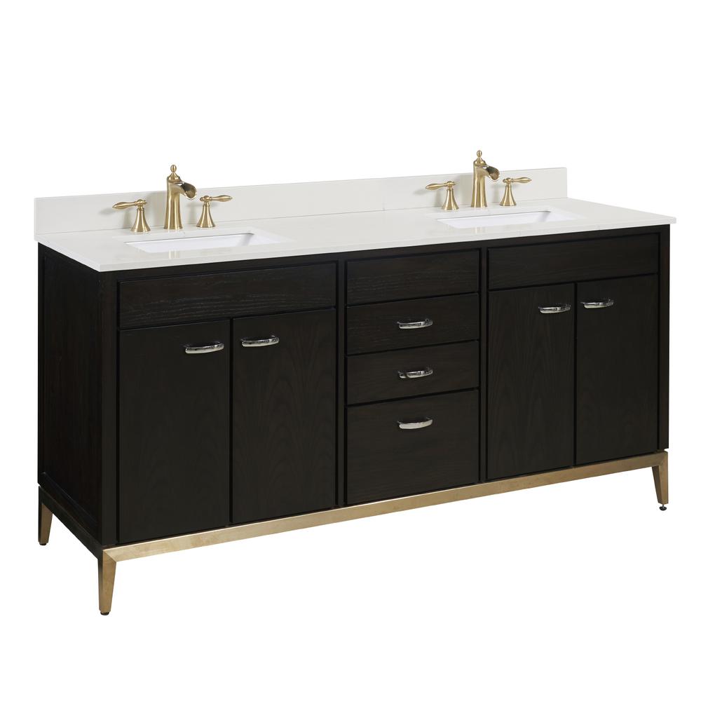 73 in. Composite Stone Vanity Top in Milano White with White Sink. Picture 4