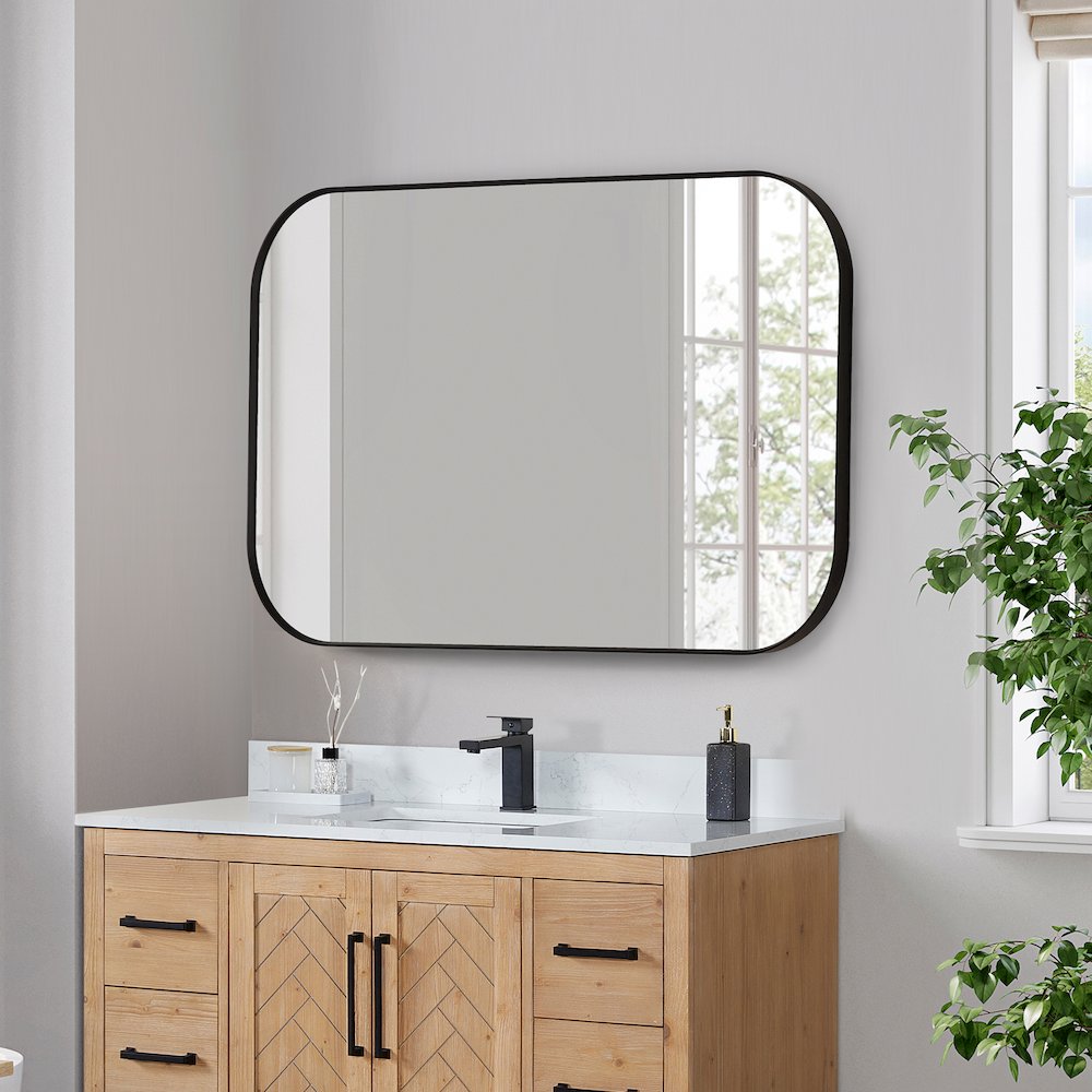 48x30" Rectangular Aluminum Framed in Matte Black Modern Bathroom Wall Mirror. Picture 3