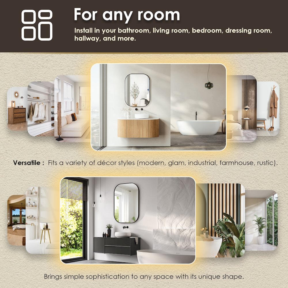 24x32" Rectangular Aluminum Framed in Matte Black Modern Bathroom Wall Mirror. Picture 14