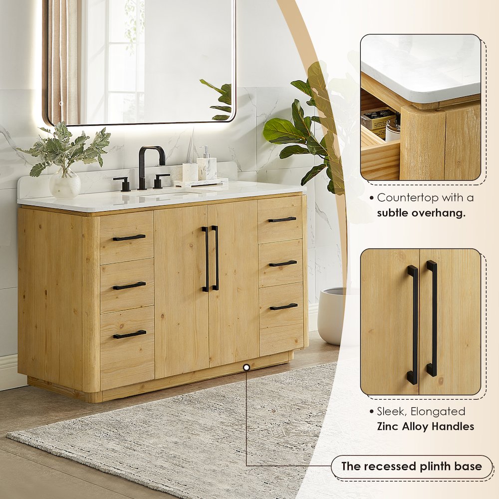 54" Single Bathroom Vanity in Nature Brown with Grain White. Picture 6