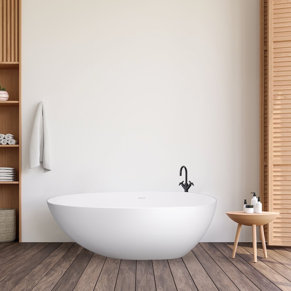 59" x 31" Solid Surface Soaking Bathtub and Integrated Overflow. Picture 10