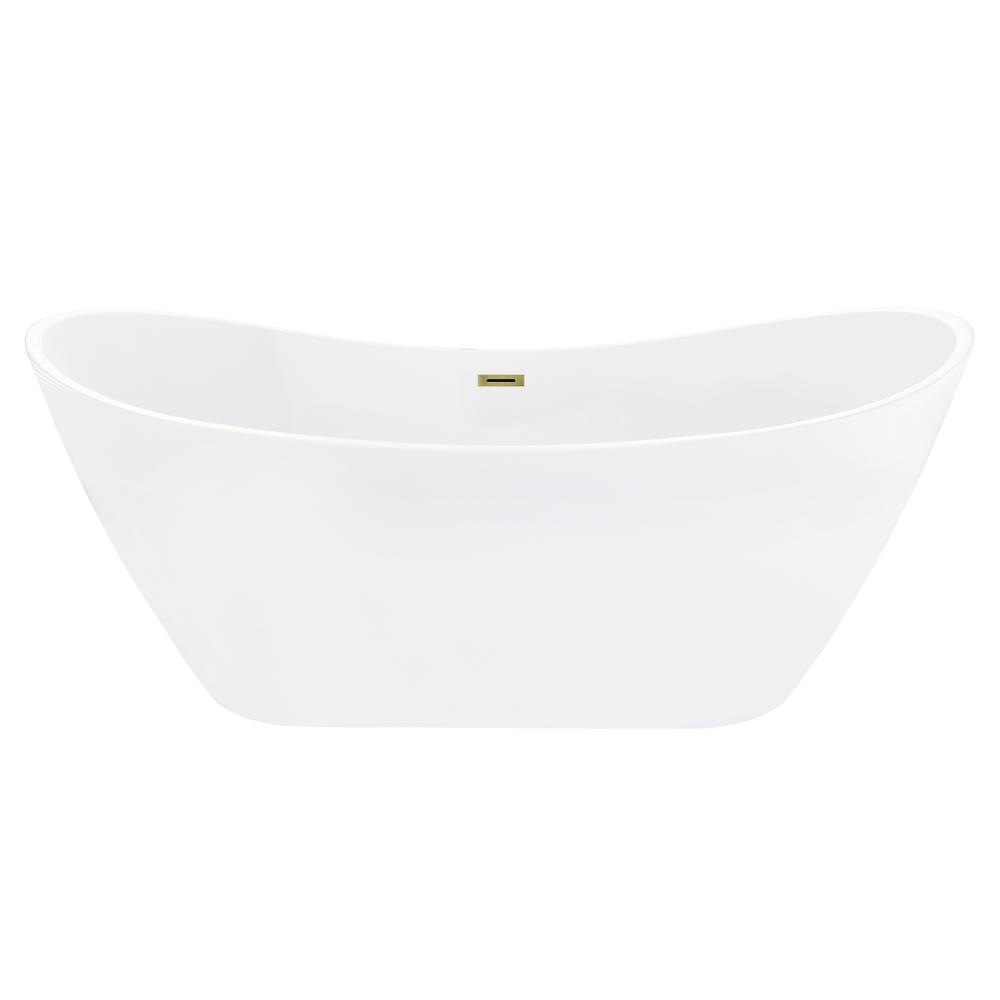 Vansza 67" x 32" Flatbottom Freestanding Acrylic Soaking Bathtub in Glossy White. Picture 2