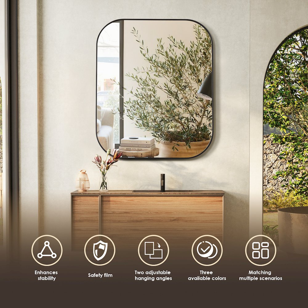 36x30" Rectangular Aluminum Framed in Matte Black Modern Bathroom Wall Mirror. Picture 7