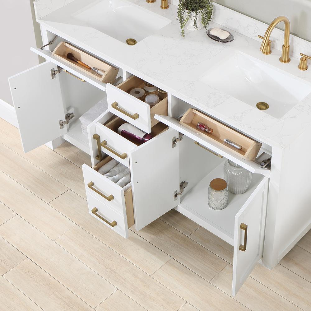 60" Double Bathroom Vanity in White without Mirror. Picture 10