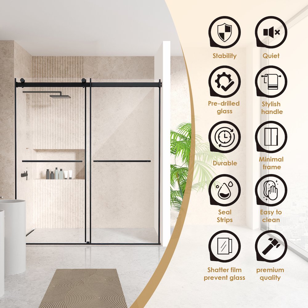 Frameless Exposed Roller Shower Door in Matte Black with Clear Glass. Picture 7