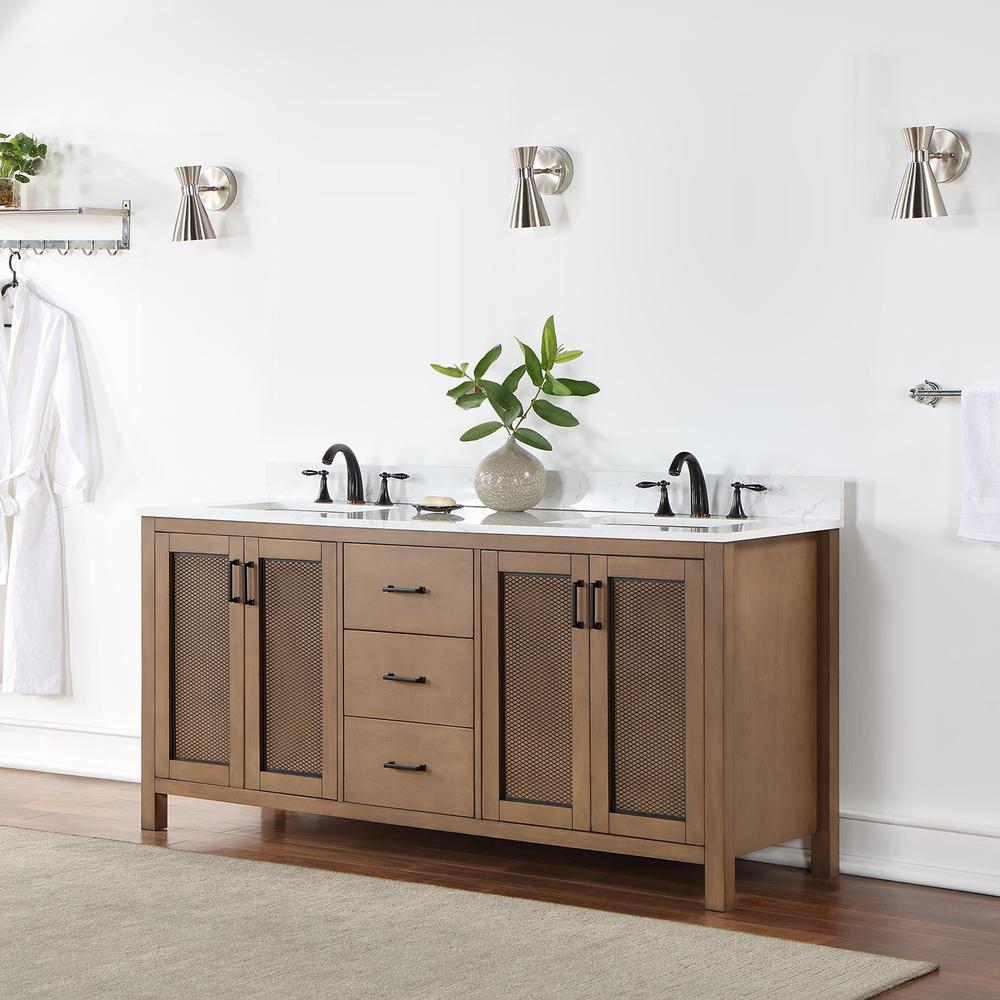 72" Double Bathroom Vanity Set in Brown Pine without Mirror. Picture 4