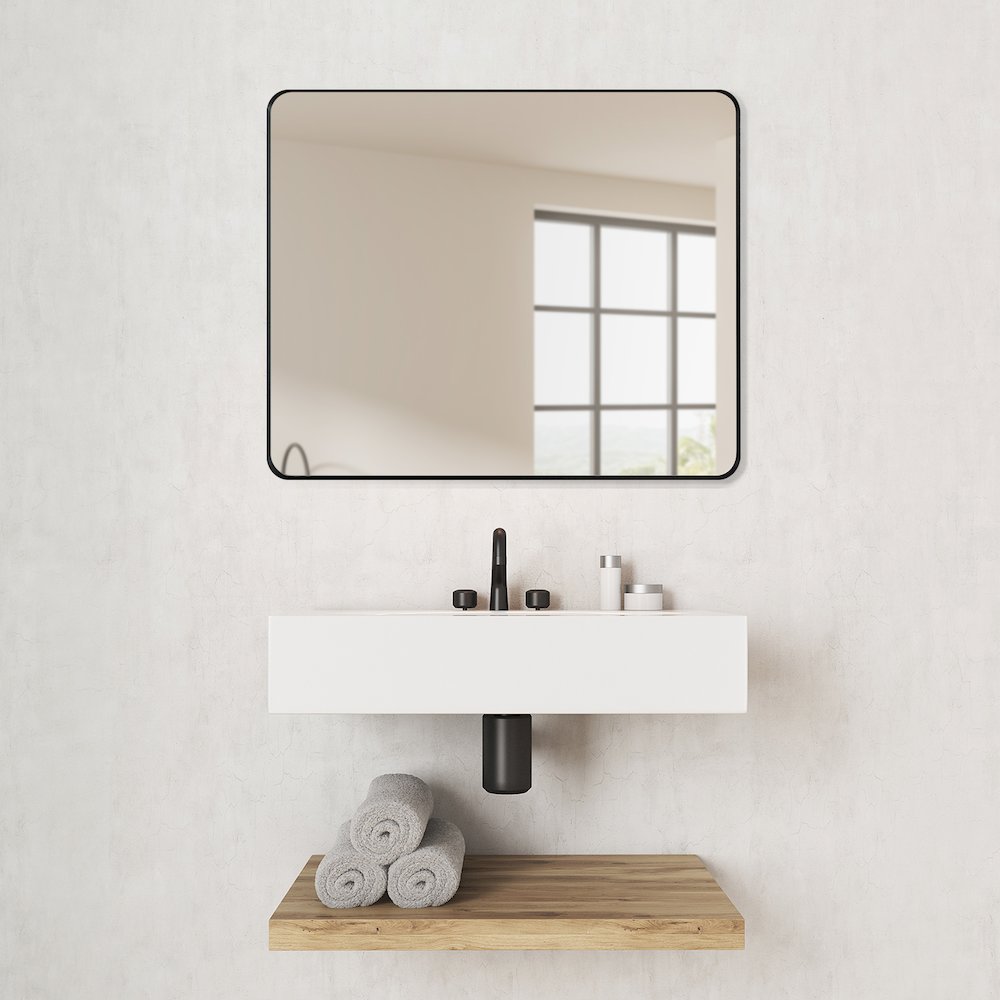 Nettuno 36" Rectangle Bathroom/Vanity Matt Black Aluminum Framed Wall Mirror. Picture 12
