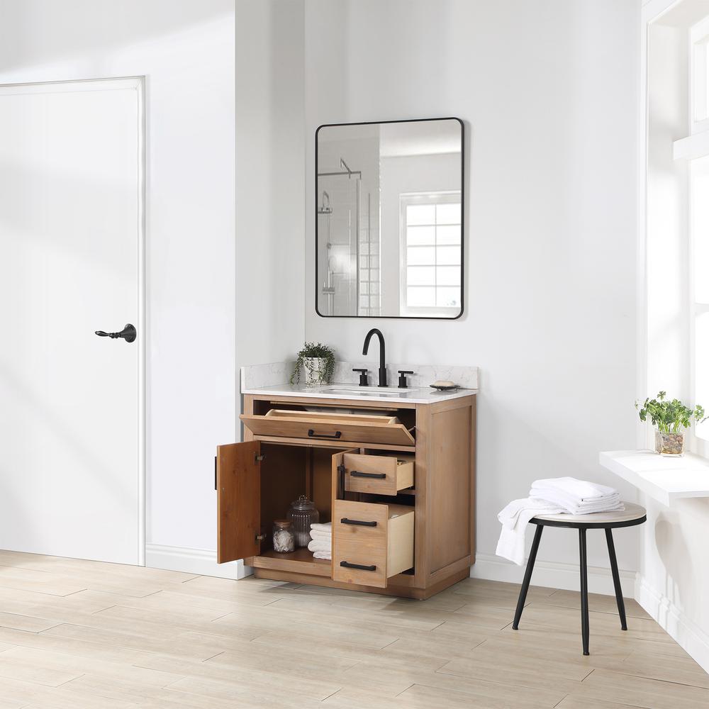 36" Single Bathroom Vanity in Light Brown with Mirror. Picture 6