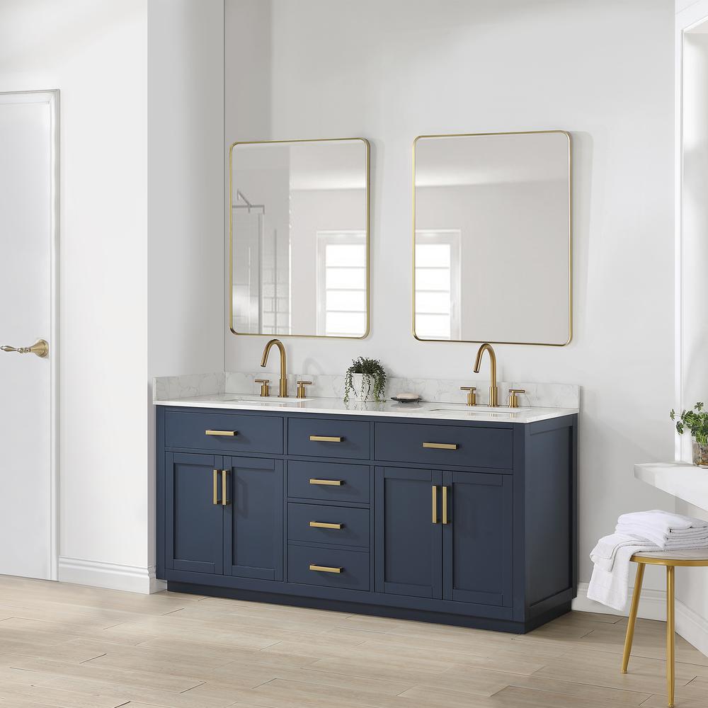 72" Double Bathroom Vanity in Royal Blue without Mirror. Picture 14