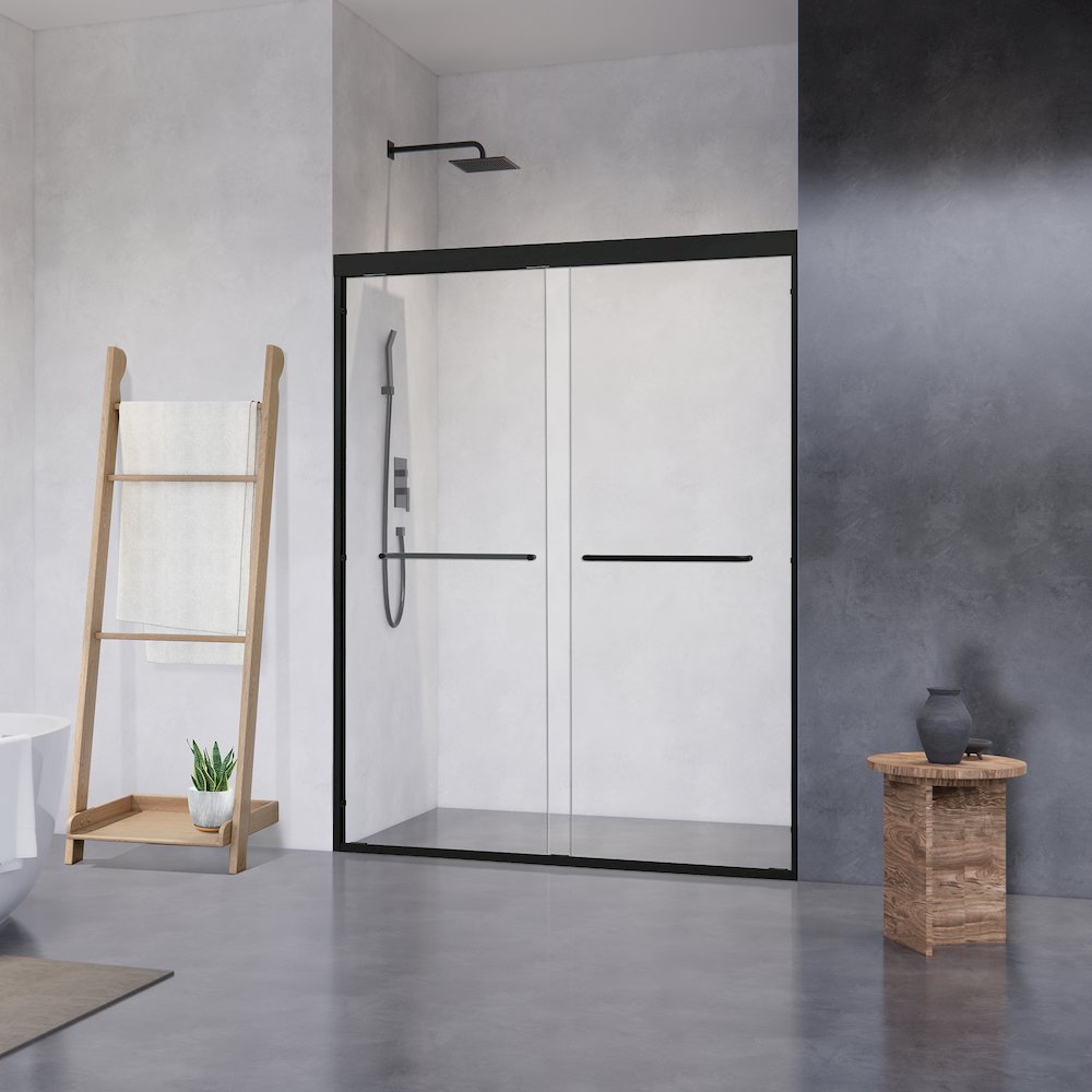Framed Shower Door in Matte Black with Clear Glass. Picture 4