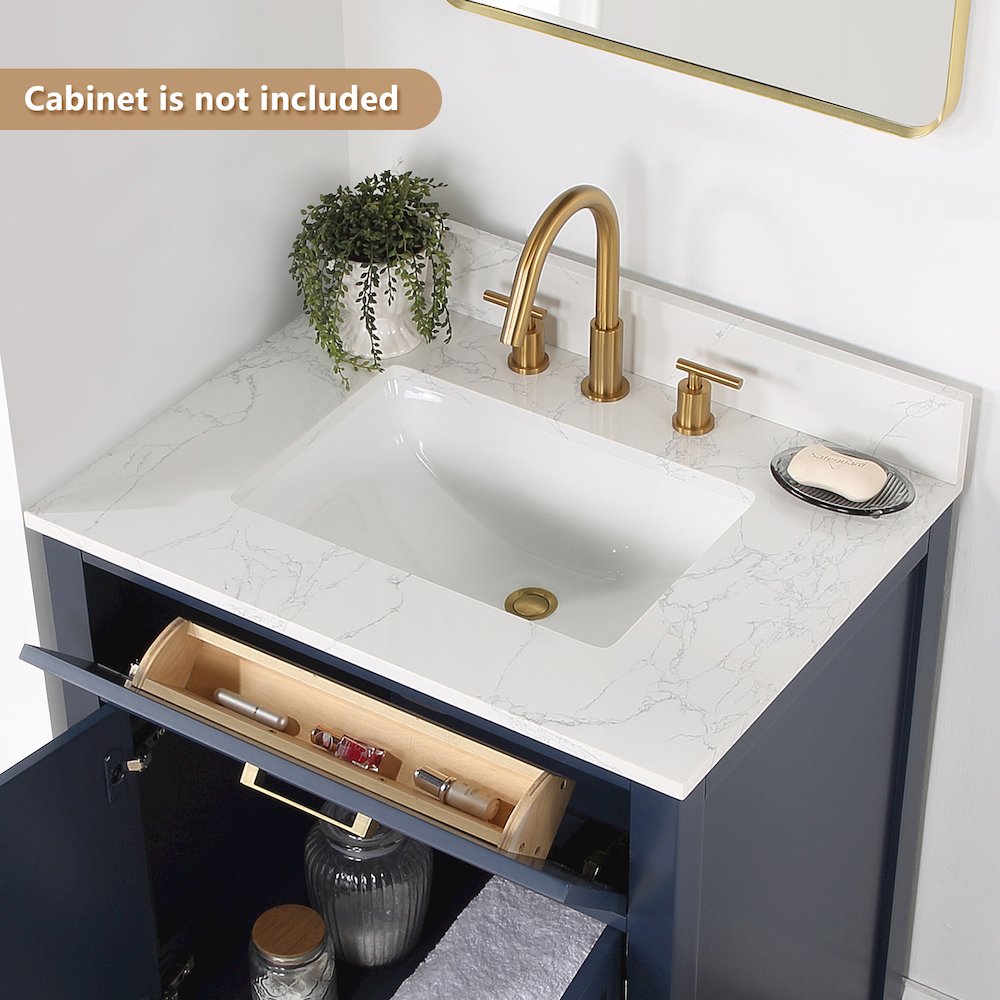 Ceres 31. in Engineered Stone Vanity Top in Grain White with Single White Sink. Picture 5