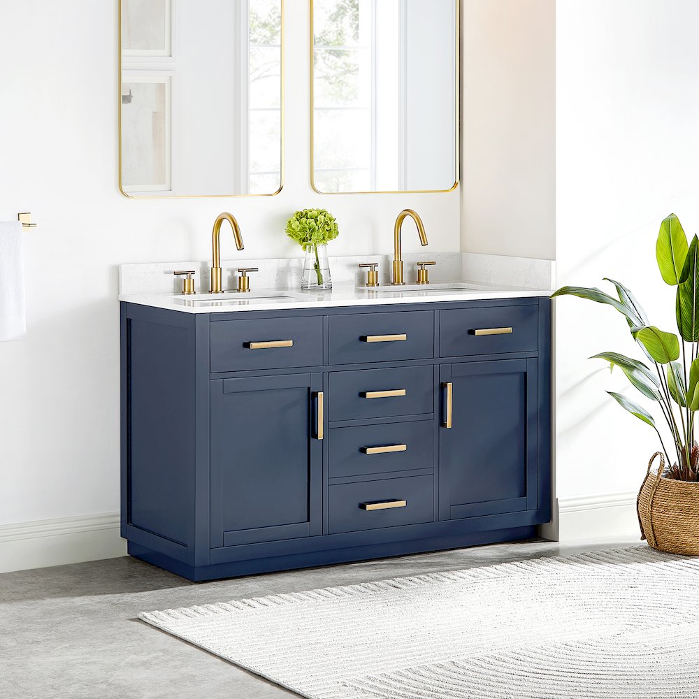 54" Double Bathroom Vanity in Royal Blue with Grain White. Picture 4