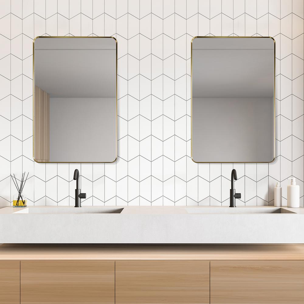 Nettuno 24" Rectangle Bathroom/Vanity Brushed Gold Aluminum Framed Wall Mirror. Picture 10