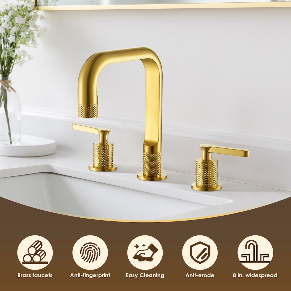 8. in Widespread 2-Handle Bathroom Faucet in Brushed Gold. Picture 8