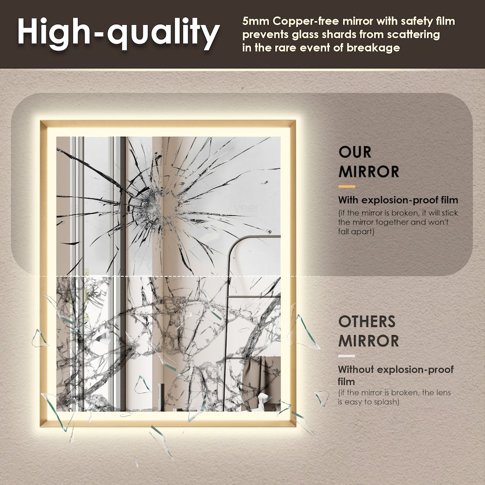 36"x30" Rectangular Wall Mirror in Brushed Gold Aluminum Framed. Picture 11