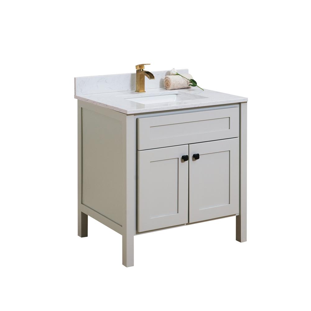 31 in. Composite Stone Vanity Top in Aosta White with White Sink. Picture 10