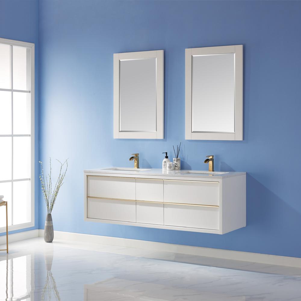 60" Double Bathroom Vanity Set in White with Mirror. Picture 6
