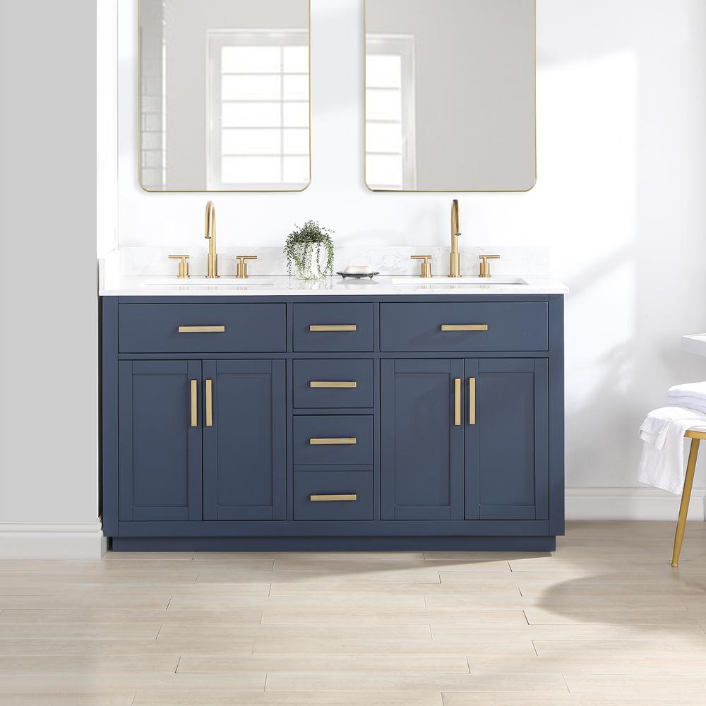 60" Double Bathroom Vanity in Royal Blue without Mirror. Picture 4