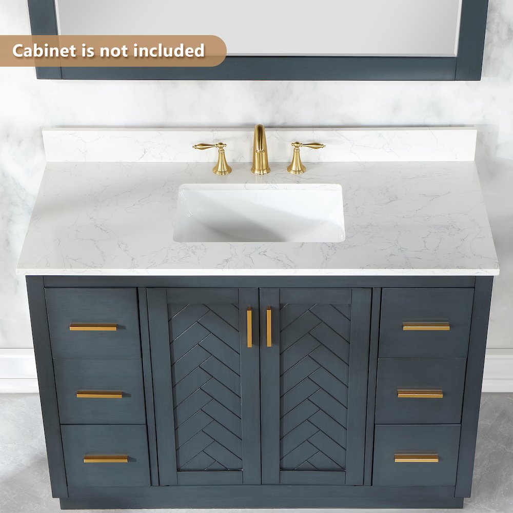 Ceres 49. in Engineered Stone Vanity Top in Grain White with Single White Sink. Picture 4