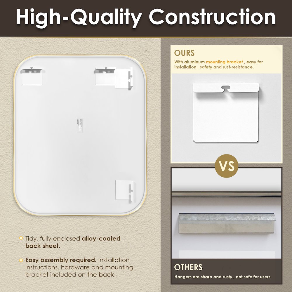 36x30" Rectangular Aluminum Framed in Brushed Gold Modern Bathroom Wall Mirror. Picture 10