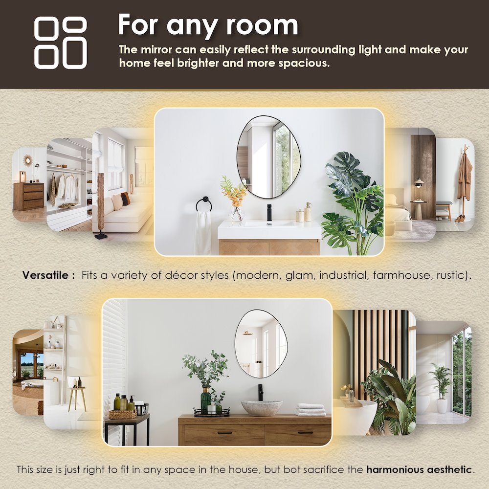 28"x36" Irregular Aluminum Framed in Matte Black Modern Bathroom Wall Mirror. Picture 14