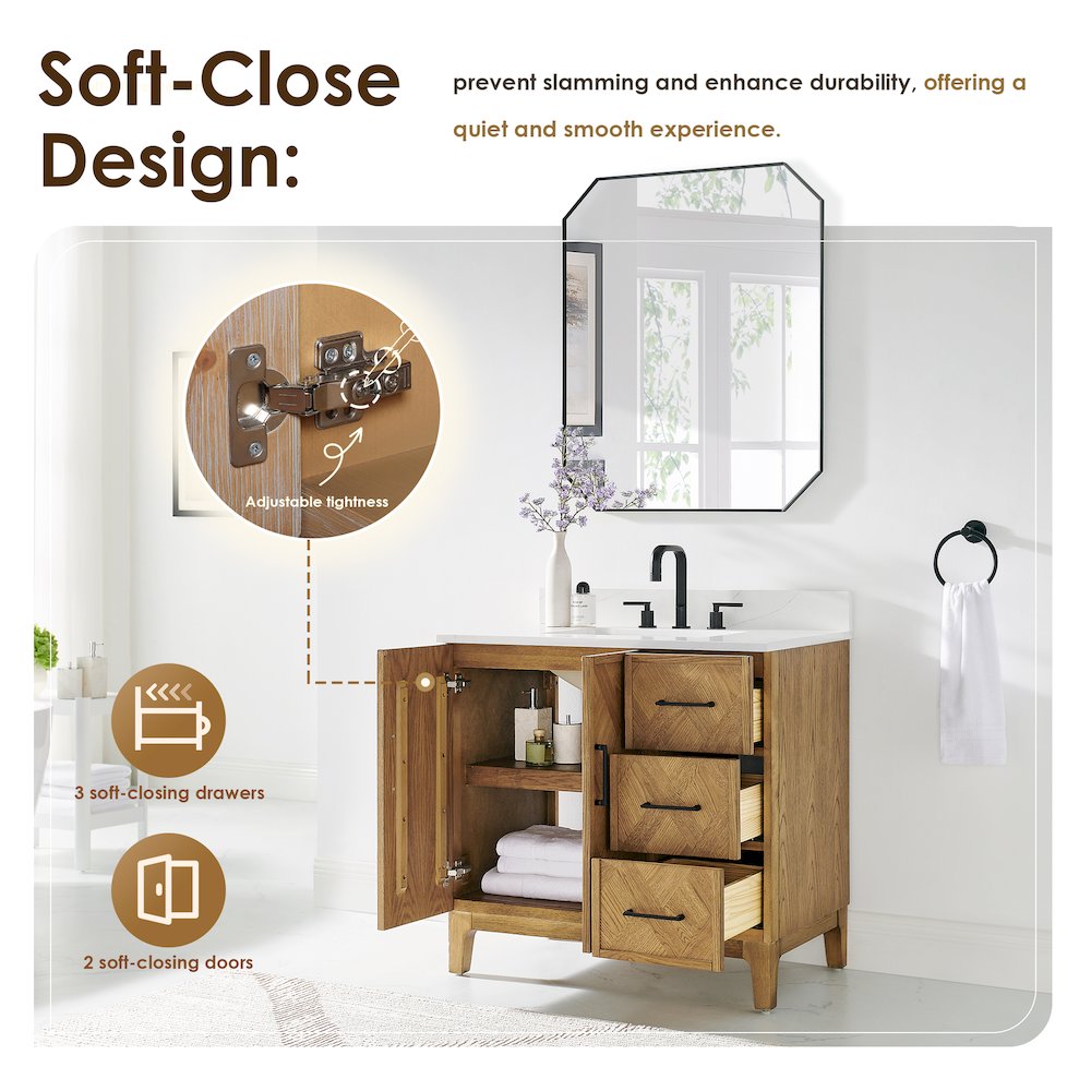 Clara 36" Single Bathroom Vanity in Weathered Brown. Picture 10