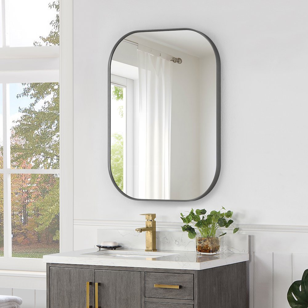 24x32" Rectangular Aluminum Framed in Gunmetal Modern Bathroom Wall Mirror. Picture 3