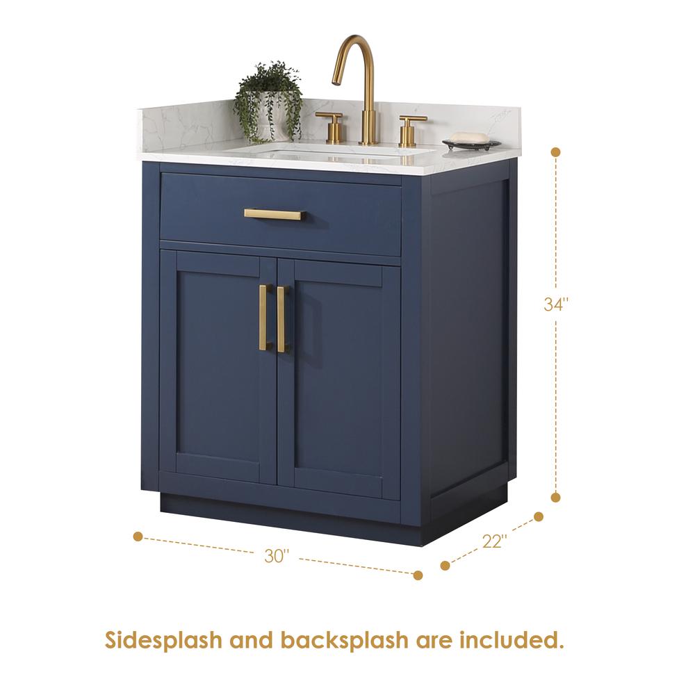 30" Single Bathroom Vanity in Royal Blue without Mirror. Picture 14