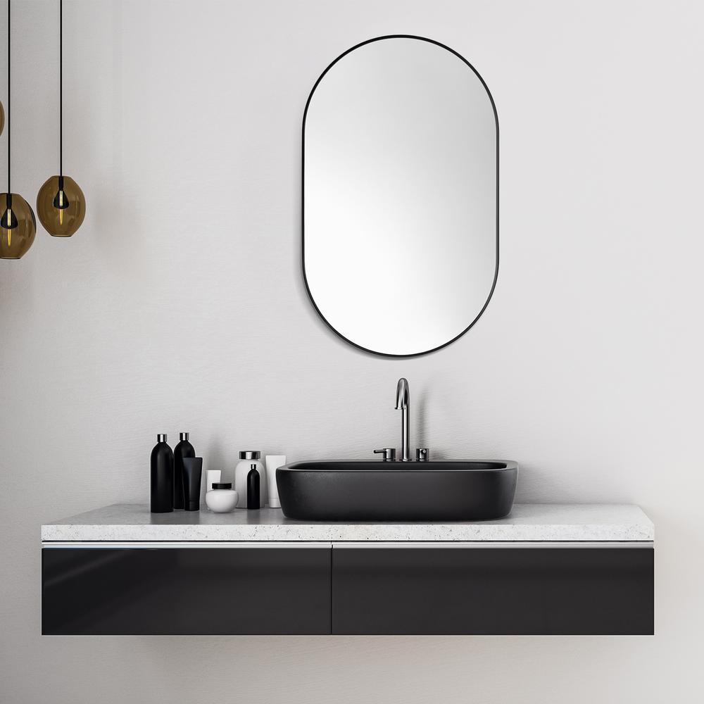 Ispra 36" Oval Bathroom/Vanity Matt Black Aluminum Framed Wall Mirror. Picture 11