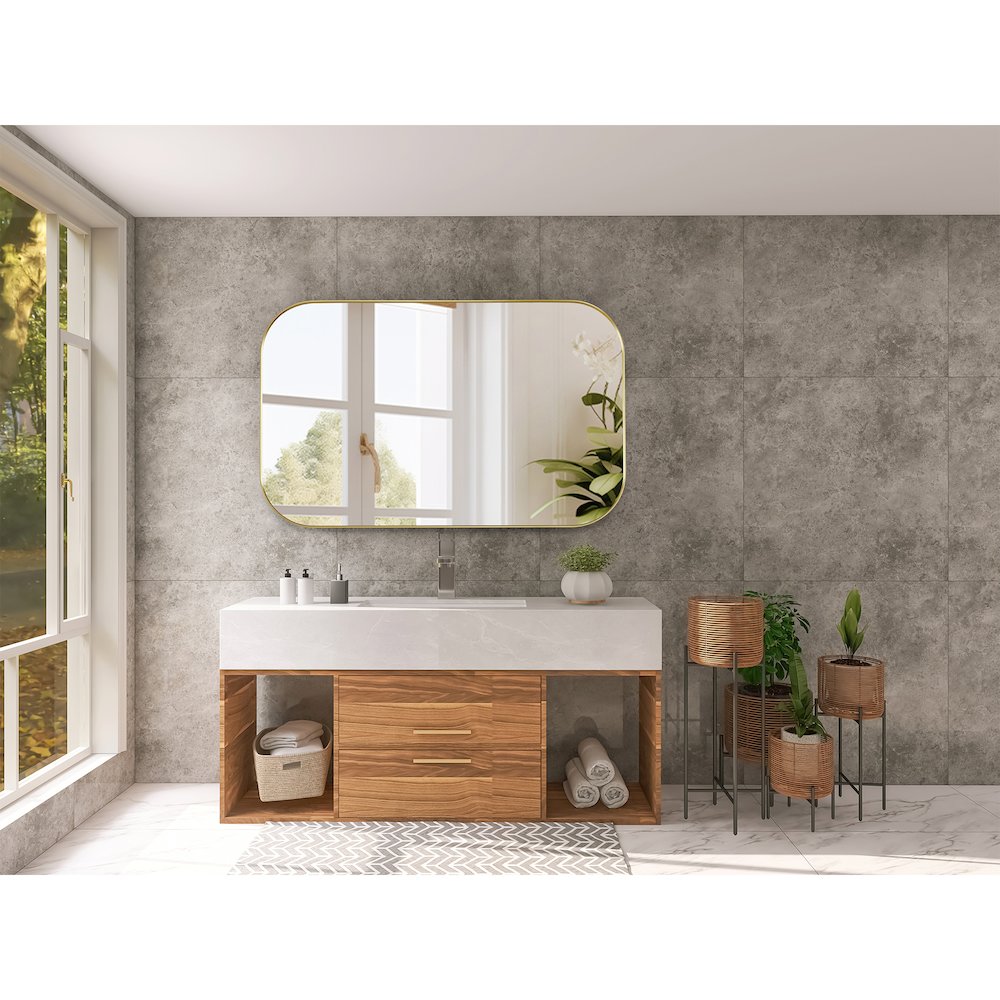 48x30" Rectangular Aluminum Framed in Brushed Gold Modern Bathroom Wall Mirror. Picture 16