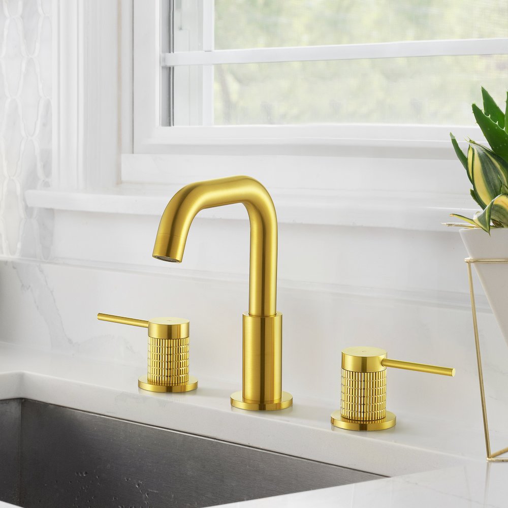 8. in Widespread 2-Handle Bathroom Faucet in Brushed Gold. Picture 7