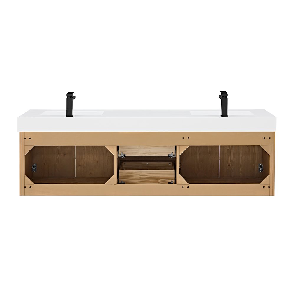 Double Bathroom Vanity in Light Brown White Artificial Drop-in Sink. Picture 12