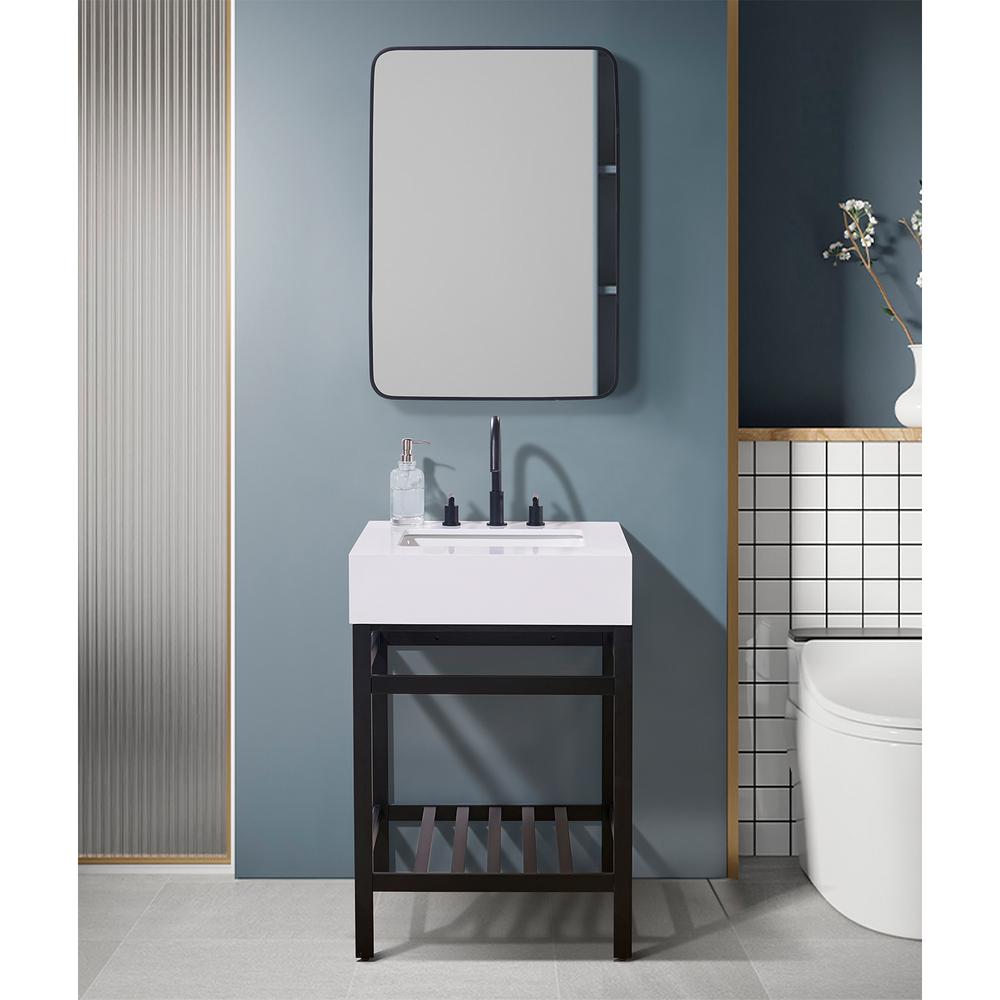 24. in Composite Stone Vanity Top in Snow White Apron with White Sink. Picture 8