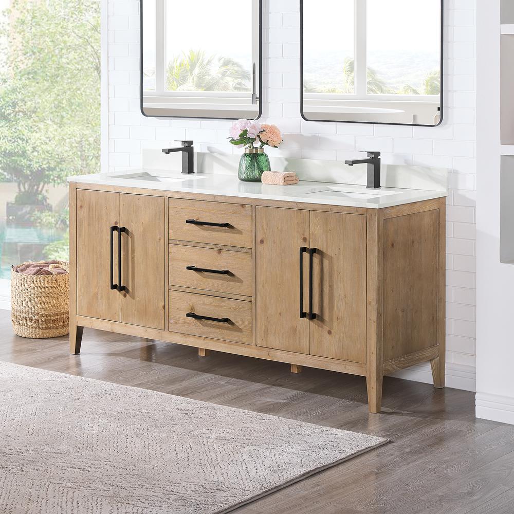 Double Bathroom Vanity in Weathered Fir with Stone Countertop without Mirror. Picture 3