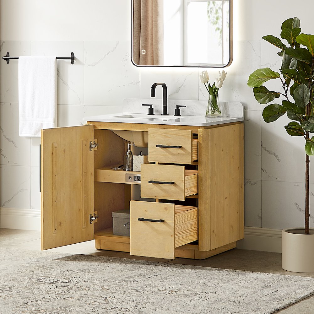 36" Single Bathroom Vanity in Nature Brown with Grain White. Picture 4