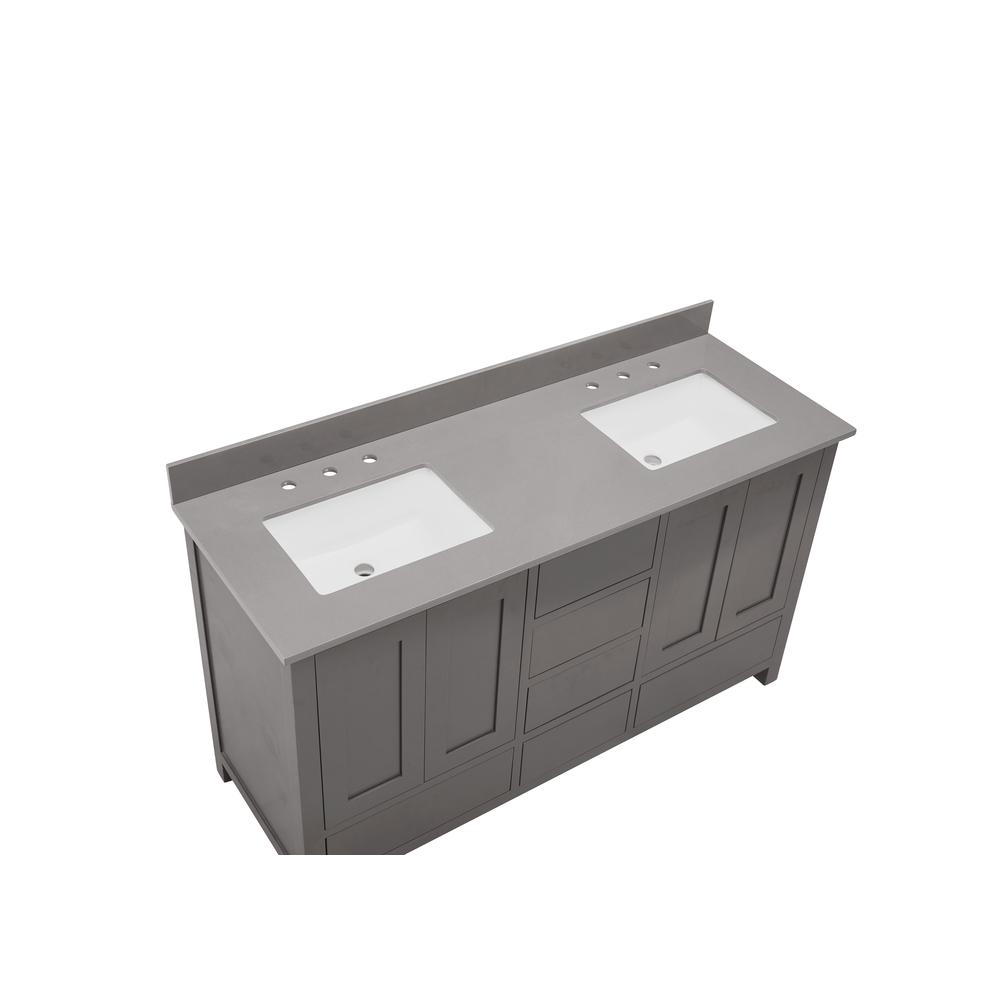 61 in. Composite Stone Vanity Top in Concrete Grey with White Sink. Picture 6