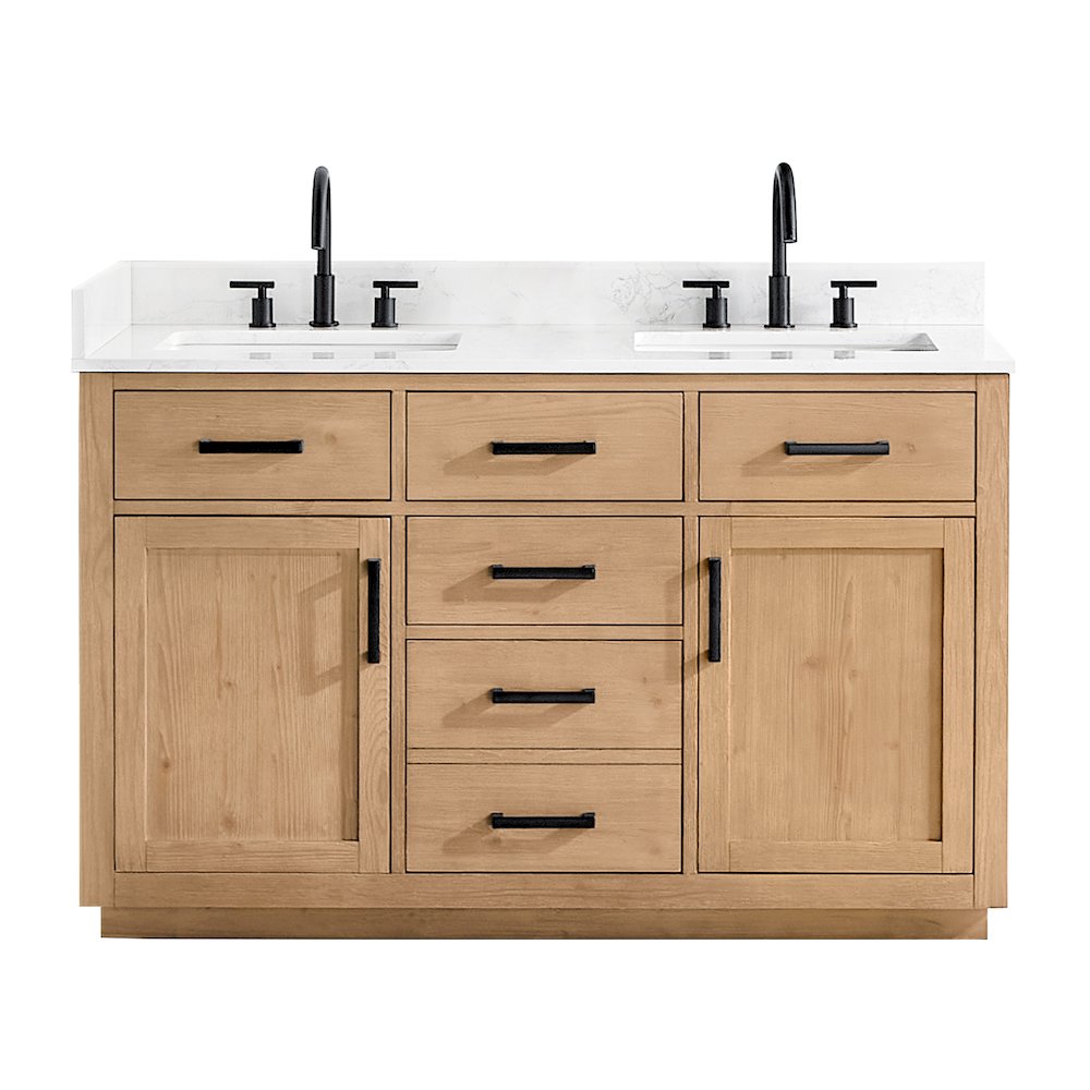 54" Double Bathroom Vanity in Light Brown with Grain White. Picture 1