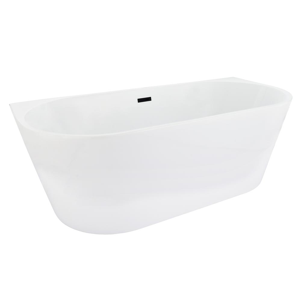 Satchi 67" x 32" Flatbottom Freestanding Acrylic Soaking Bathtub in Glossy White. Picture 2