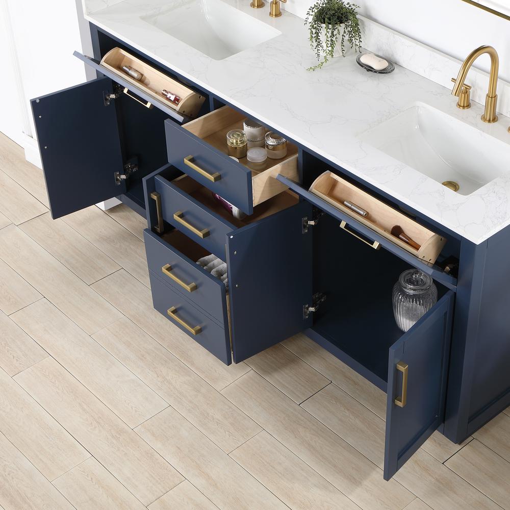72" Double Bathroom Vanity in Royal Blue with Mirror. Picture 10