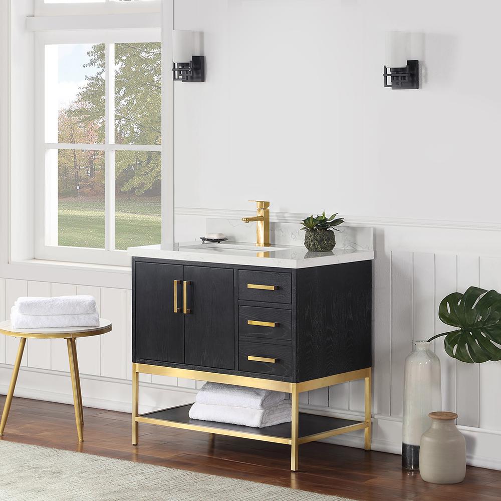 36" Single Bathroom Vanity Set in Black Oak without Mirror. Picture 5