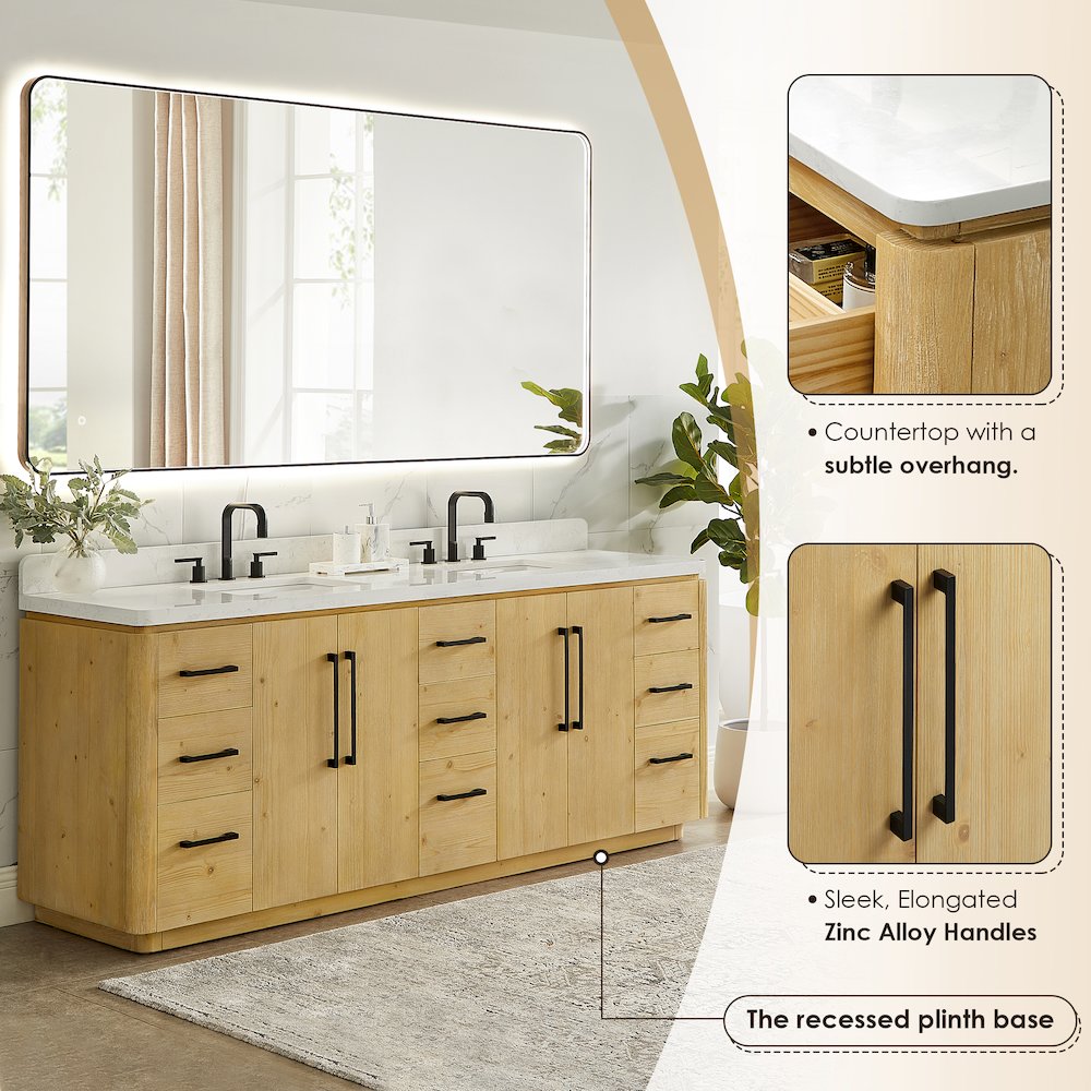 84" Double Bathroom Vanity in Nature Brown with Grain White. Picture 6