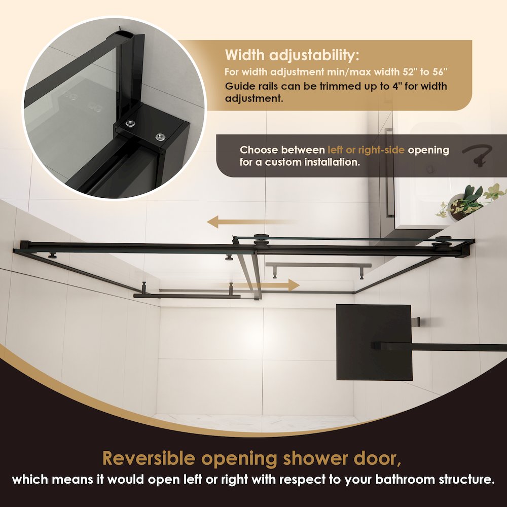 Frameless Exposed Roller Shower Door in Matte Black with Clear Glass. Picture 10