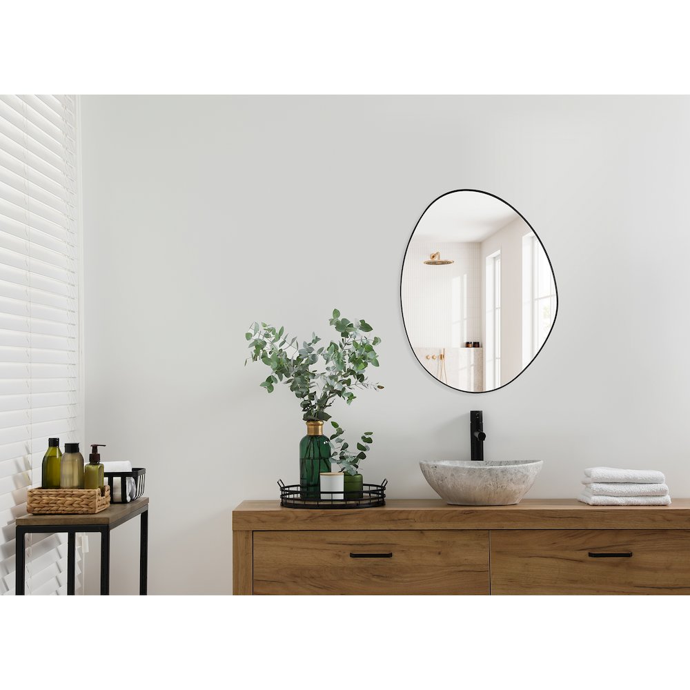 28"x36" Irregular Aluminum Framed in Matte Black Modern Bathroom Wall Mirror. Picture 15